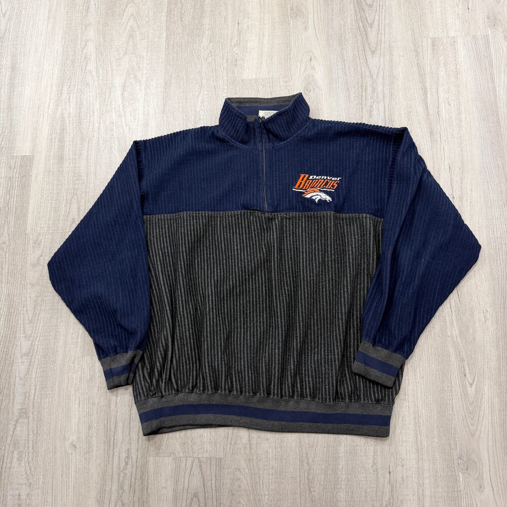 Vintage Lee Sport Denver Broncos 1/4 Zip Fleece Pullover Men's XL Blue Gray NFL